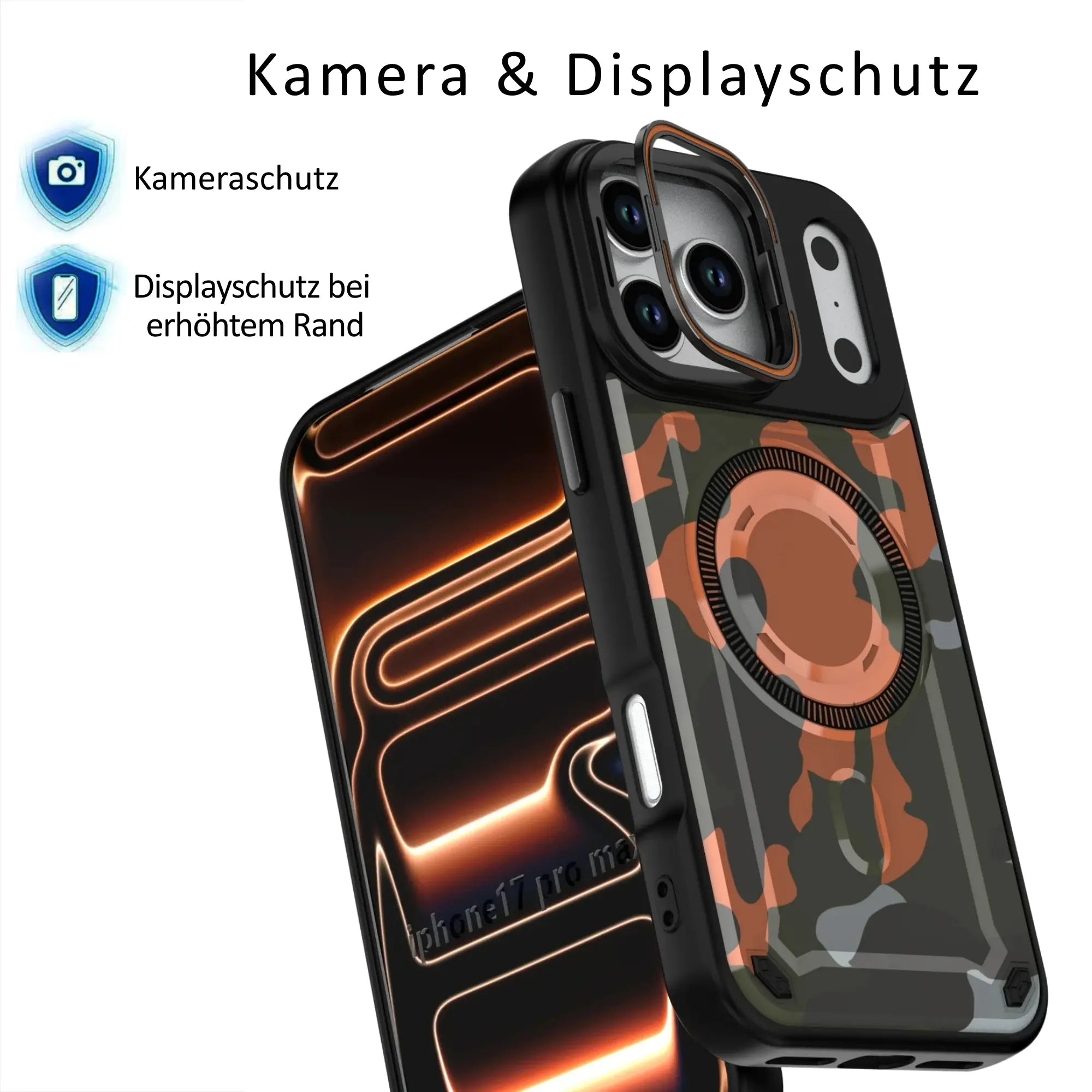 PantherSonic Schutzhülle für iPhone 17 Serie Black Orange Dark Green Design