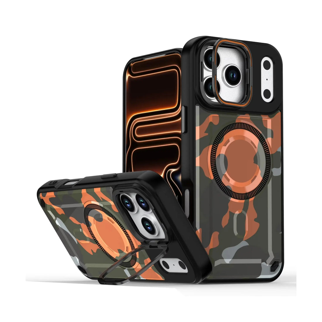 PantherSonic Schutzhülle für iPhone 17 Serie Black Orange Dark Green Design